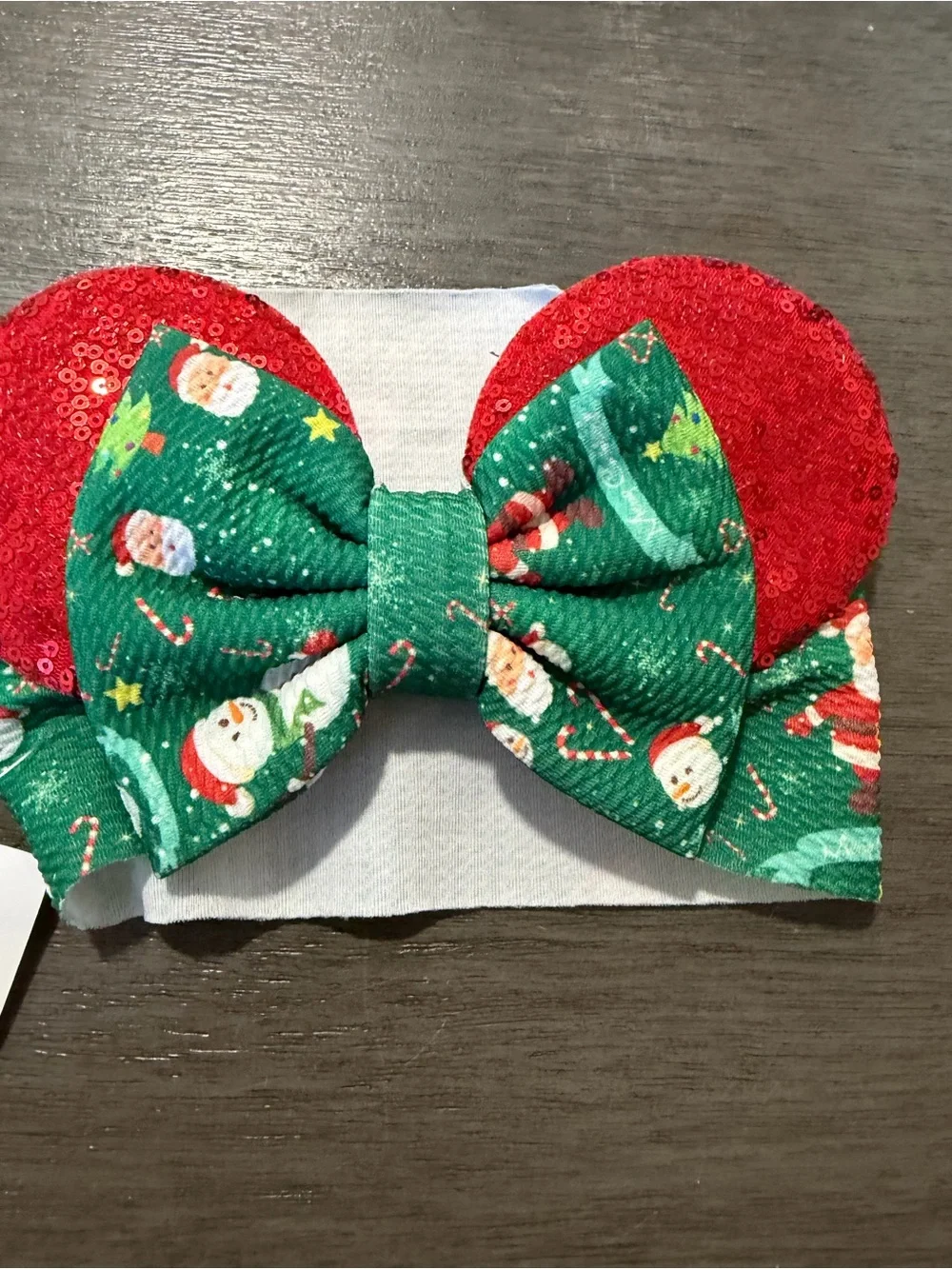 Holiday Red & Green Sequin Ear Headband with Santa Bow - Kids Accessories